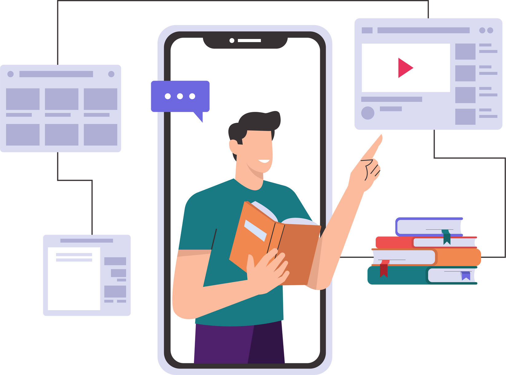 Online Learning & Online Education Through Mobile App Illustration